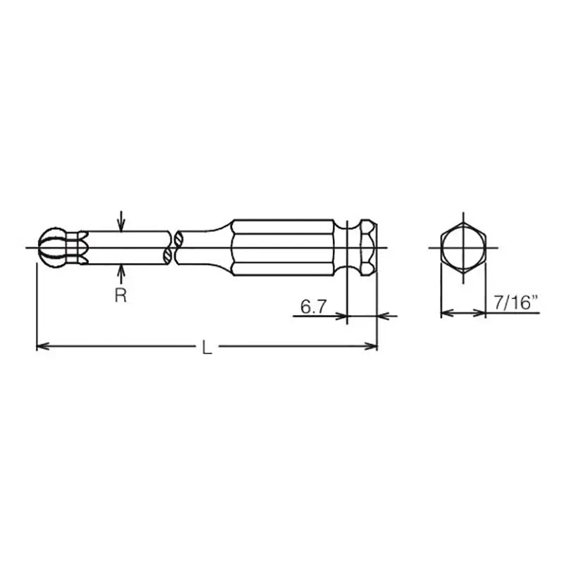 Ko-ken Tools 7/16" Hex Drive (E11.2) Ball Point Hex 6mm Bit, length 150mm Ko-ken Tools