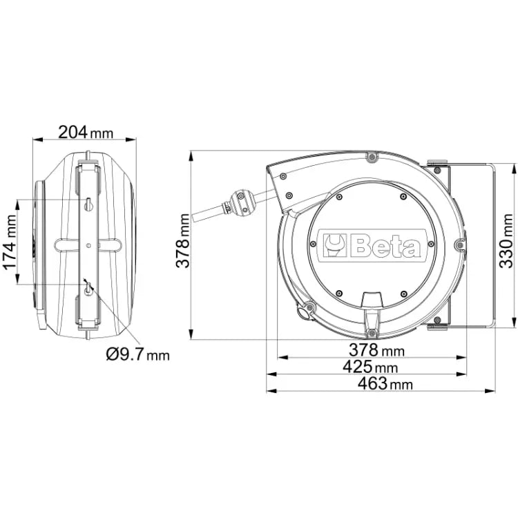 Beta Tools (Article# 1900M 12X15) Shockproof Plastic Body Automatic Hose Reel for Air or Water - BT 019000125 