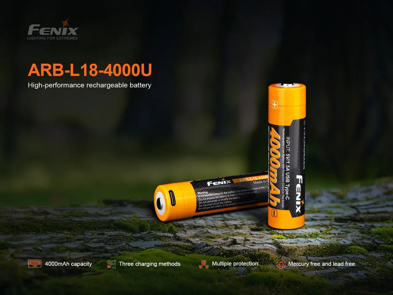 Fenix 18650 USB Rechargeable Battery, 4000mAh - F FX-ARBL184000U Fenix
