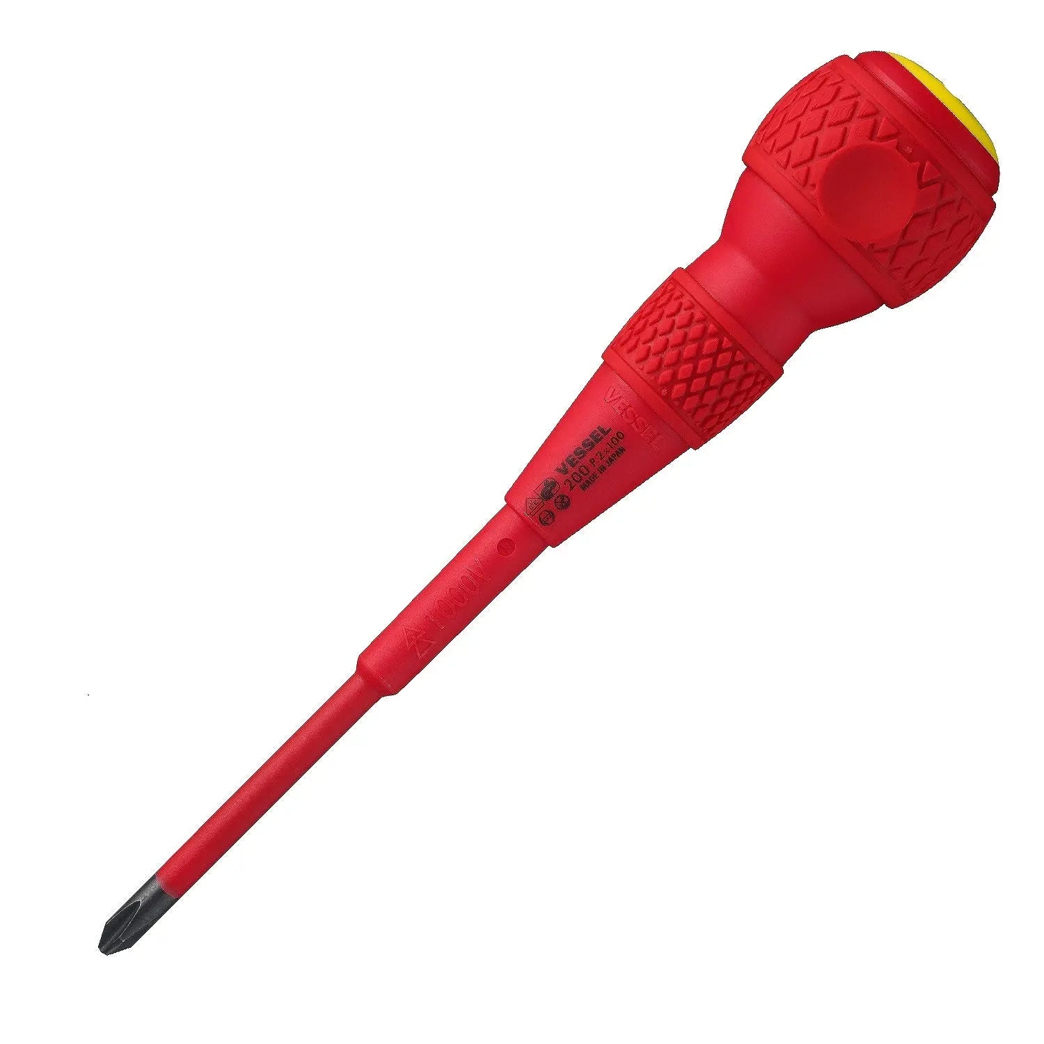 Vessel Tools Ball Grip Insulated Screwdriver, PH2 x 100mm - VL 200P2100 Vessel Tools