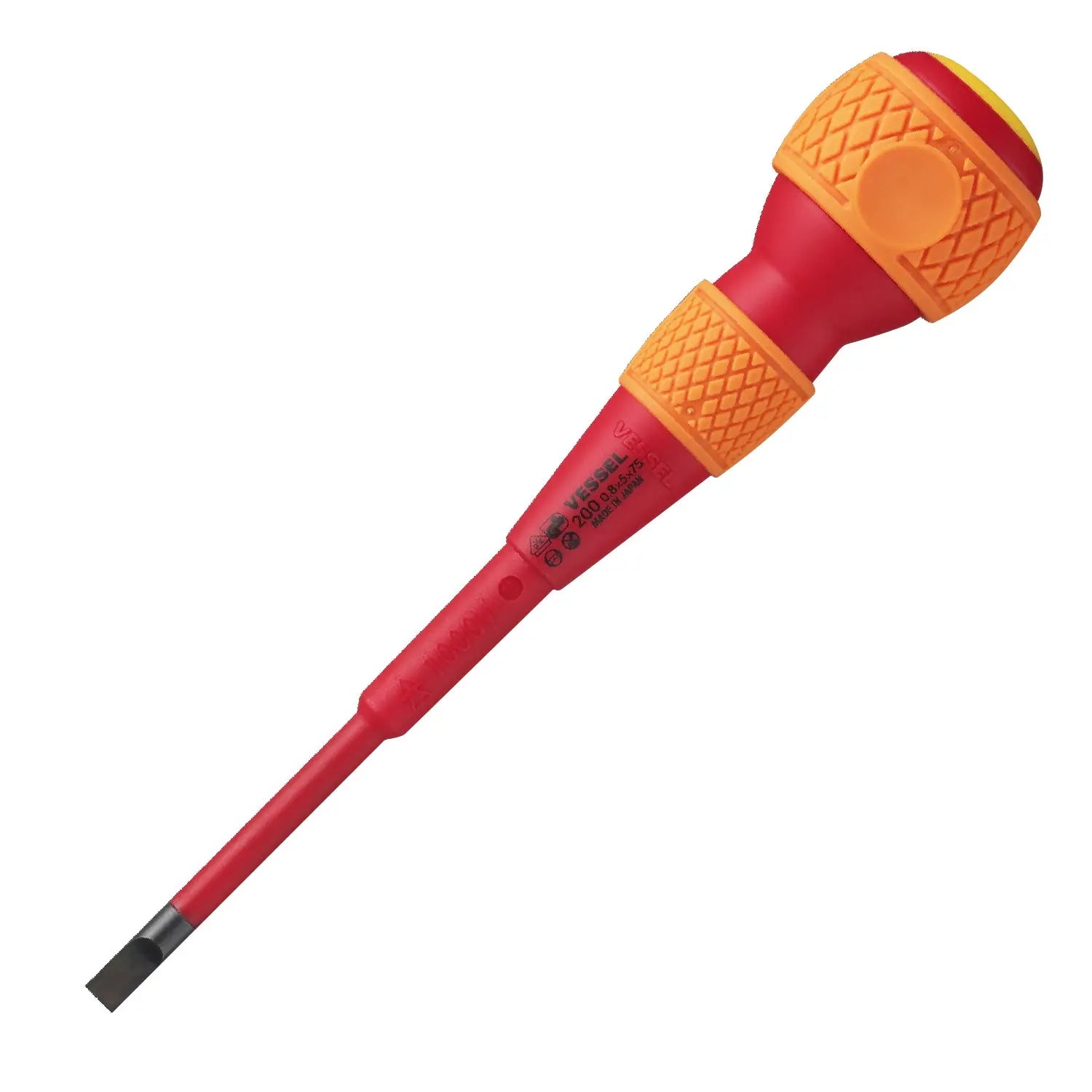 Vessel Tools Ball Grip Insulated Slotted Screwdriver, 5 x 0.8 x 75mm - VL 200S575 Vessel Tools