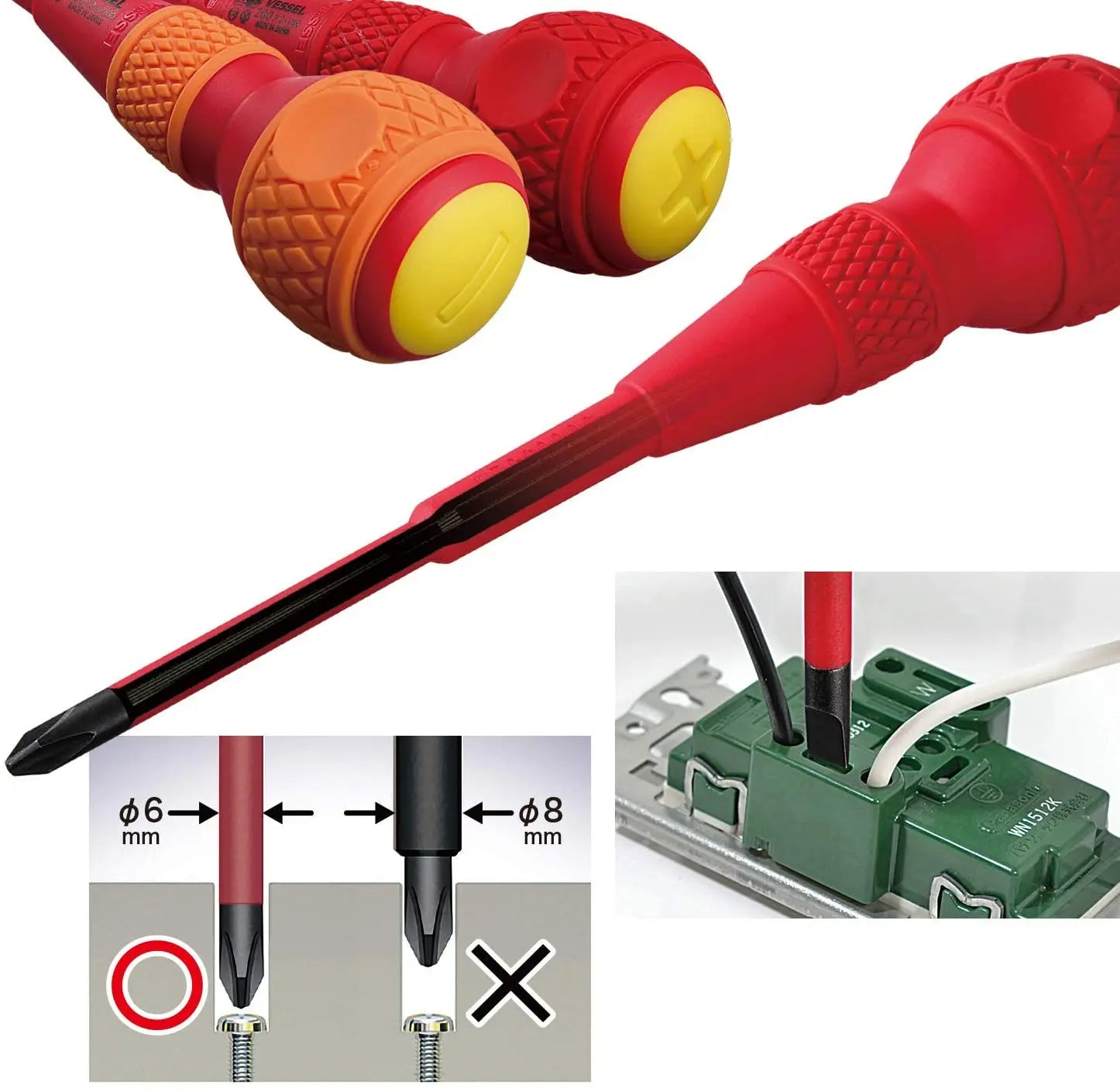 Vessel Tools Set of 5 Ball Grip Insulated Screwdriver - VL 2005PBU Vessel Tools