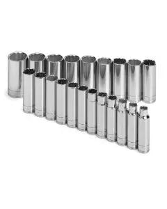 SK Tools - 21 Piece 1/2" Drive 12 Point Deep Metric Chrome Socket Set - 1951 SK Tools