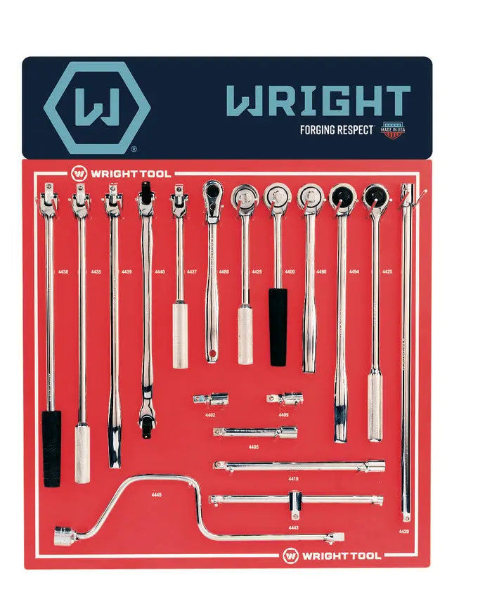 Wright Tool Set of 17 1/2 in Drive SAE Polished Fractional Handle and Attachment Display - WT D946 Handle Set Wright Tool