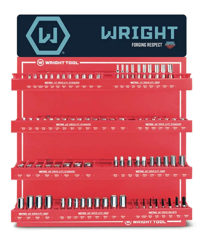 Wright Tool Set of 79 1/4 in, 3/8 in Drive 6, 12-Point Metric Polished Socket with Display - WT D957 Socket Set Wright Tool
