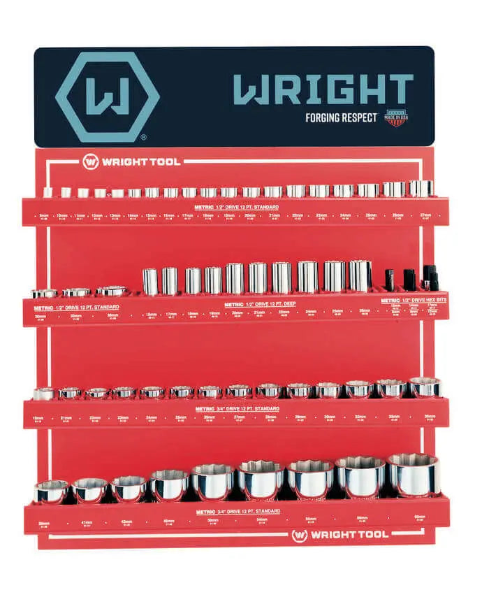 Wright Tool Set of 61 1/2 in, 3/4 in Drive 12-Point Metric Polished Socket with Display - WT D958 Socket Set Wright Tool