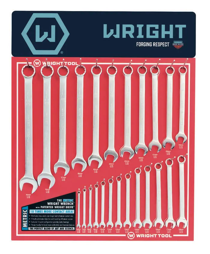 Wright Tool Set of 19 Metric Combination Wrench with Full Polish Finish Display - WT D980