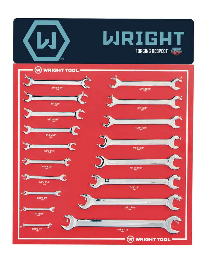 Wright Tool Set of 18 SAE Satin Open End Wrench - WT D987 Open End Wrench Set Wright Tool