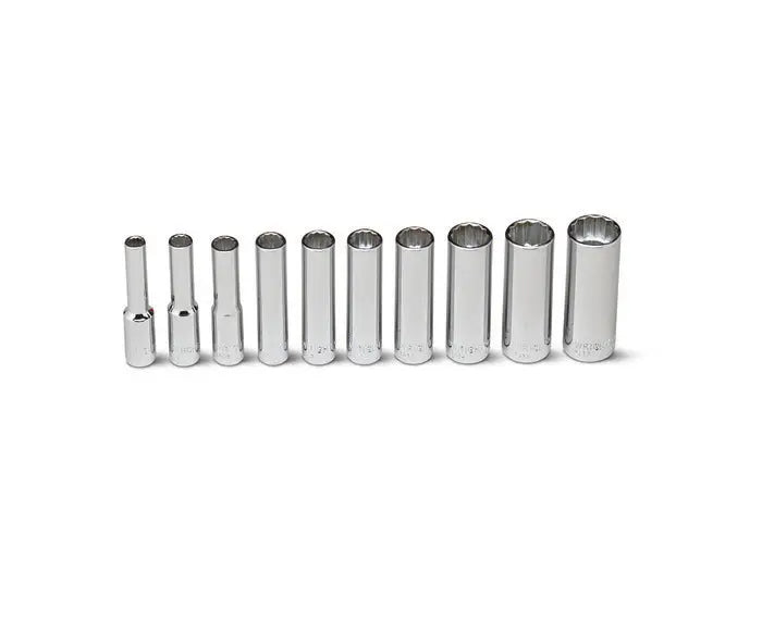 Wright Tool 10 Piece 1/4 in Drive 12-Point Deep Socket Set, 3/16 - 9/16 in - WT 210 Socket Set Wright Tool