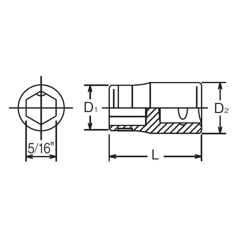 Ko-ken Tools 1/4 Sq. Dr. Adaptor 5/16 For 5/16H Bit Length 26mm Ko-ken Tools