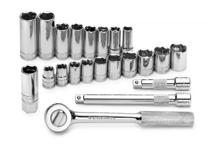 SK Tools - 22 Piece 3/8" Drive 6 Pt Std and Deep Metric Chrome Socket Set - 91820 SK Tools