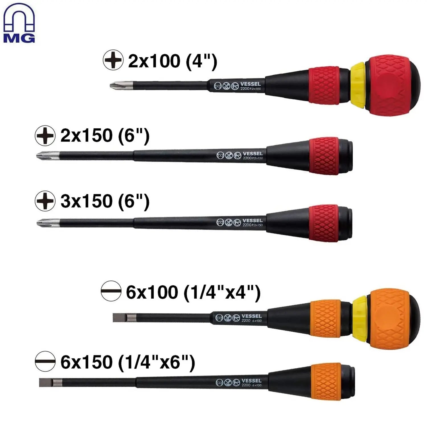 Vessel Tools Set of 2 Ball Ratchet Screwdriver with 3 Piece Replacement Blade - VL 22002N3EVA Vessel Tools