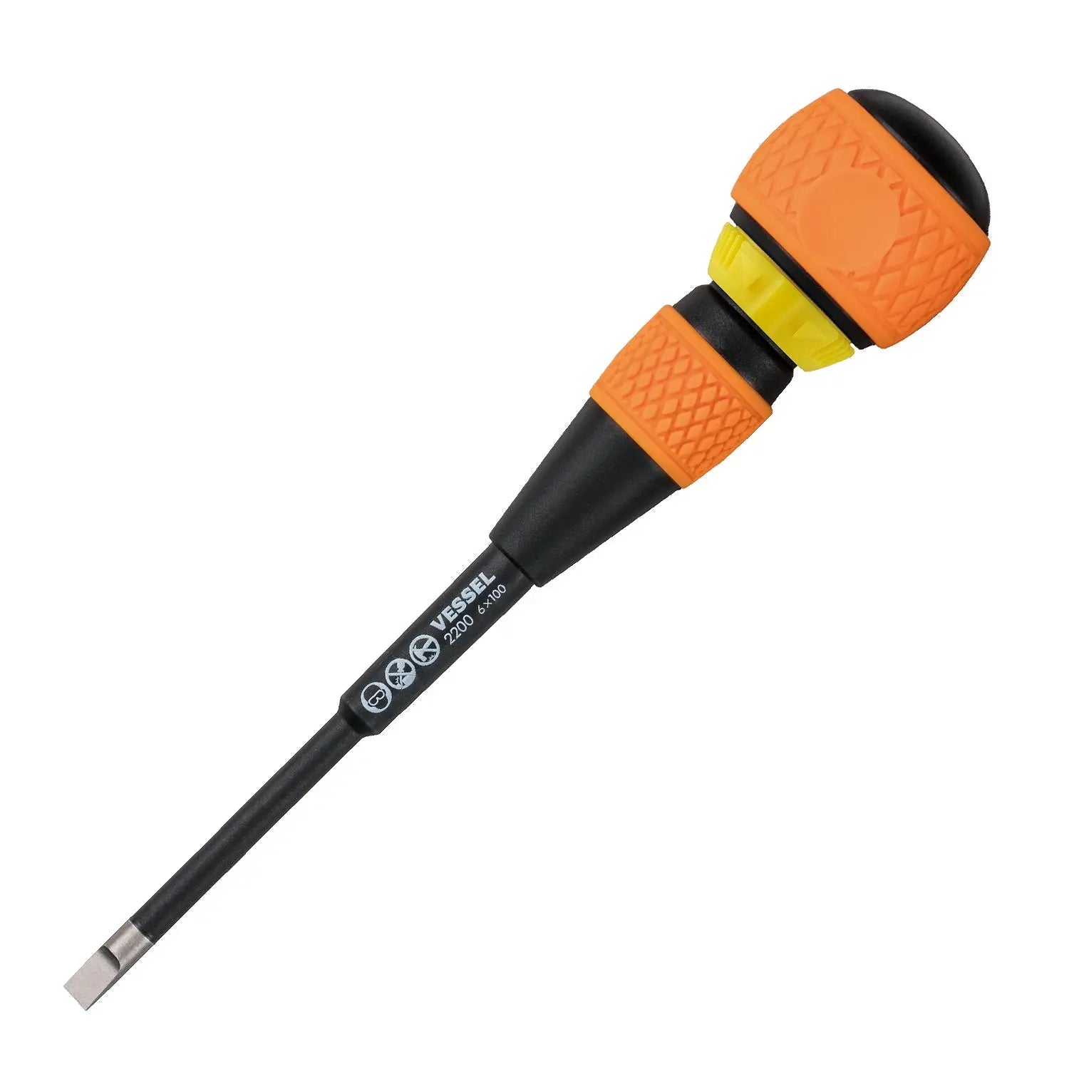Vessel Tools Ball Ratchet Slotted Screwdriver, 6 x 100mm - VL 2200S6100 Vessel Tools
