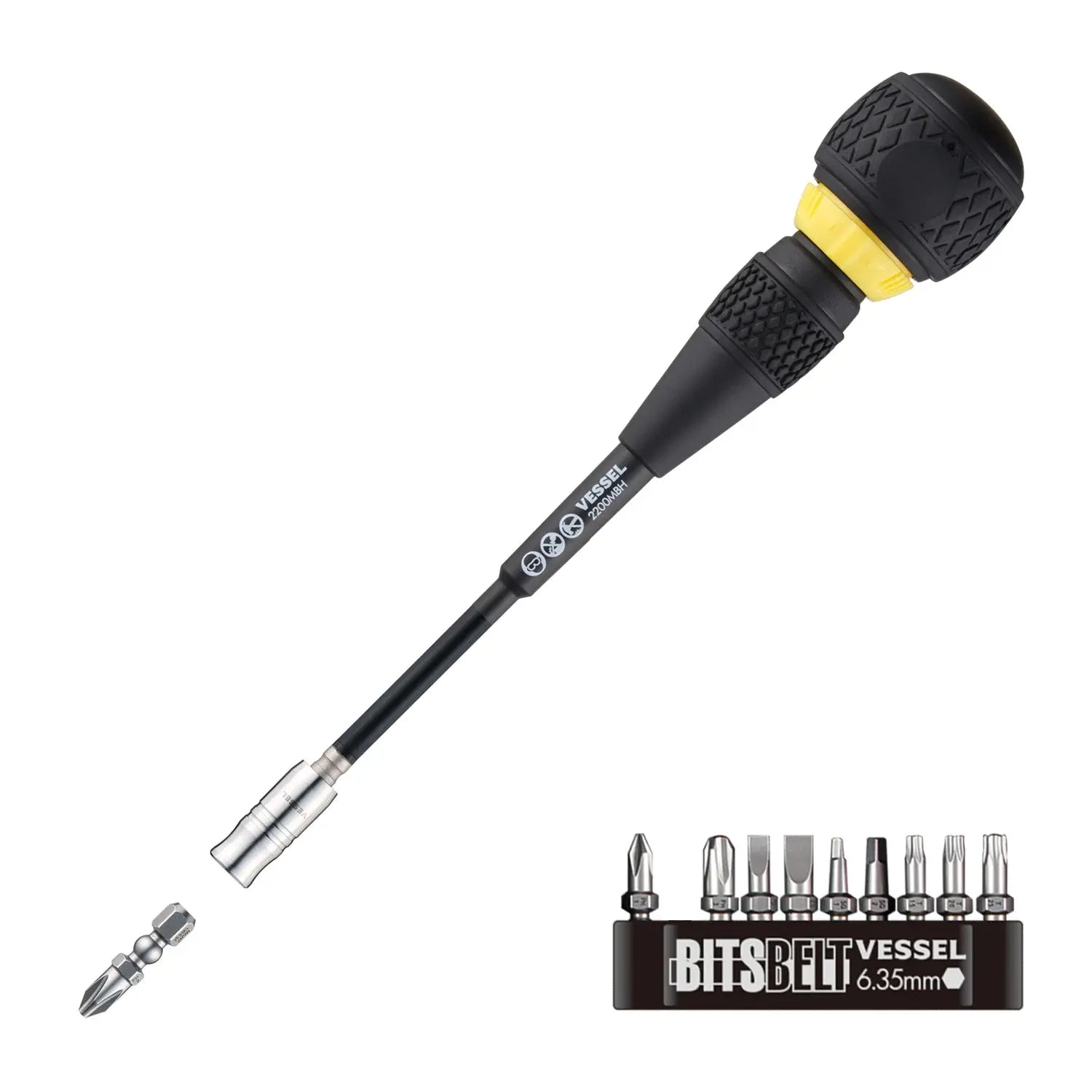 Vessel Tools Ball Ratchet Interchangeable Screwdriver with 10 Piece Bits - VL 2200MBH120K01 Vessel Tools