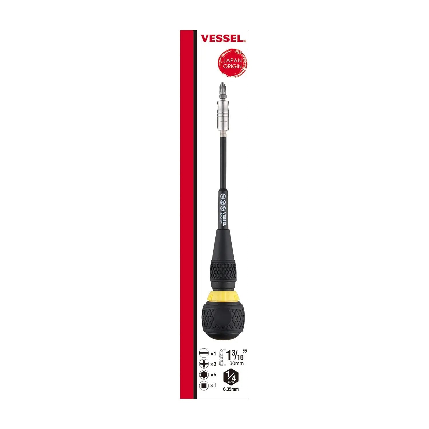 Vessel Tools Ball Ratchet Interchangeable Screwdriver with 10 Piece Bits - VL 2200MBH120K01 Vessel Tools