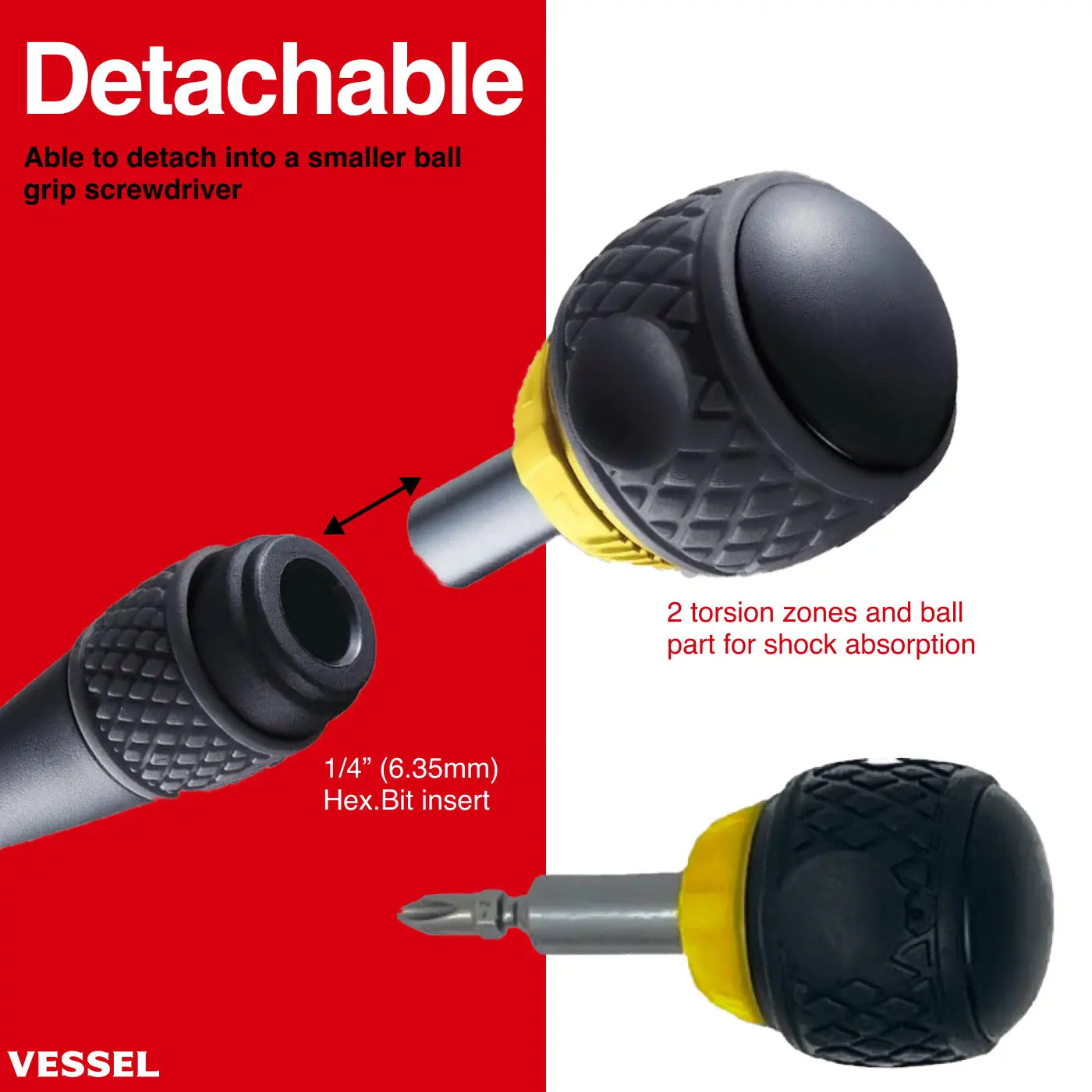 Vessel Tools Ball Ratchet Interchangeable Screwdriver with 10 Piece Bits - VL 2200MBH120K01 Vessel Tools