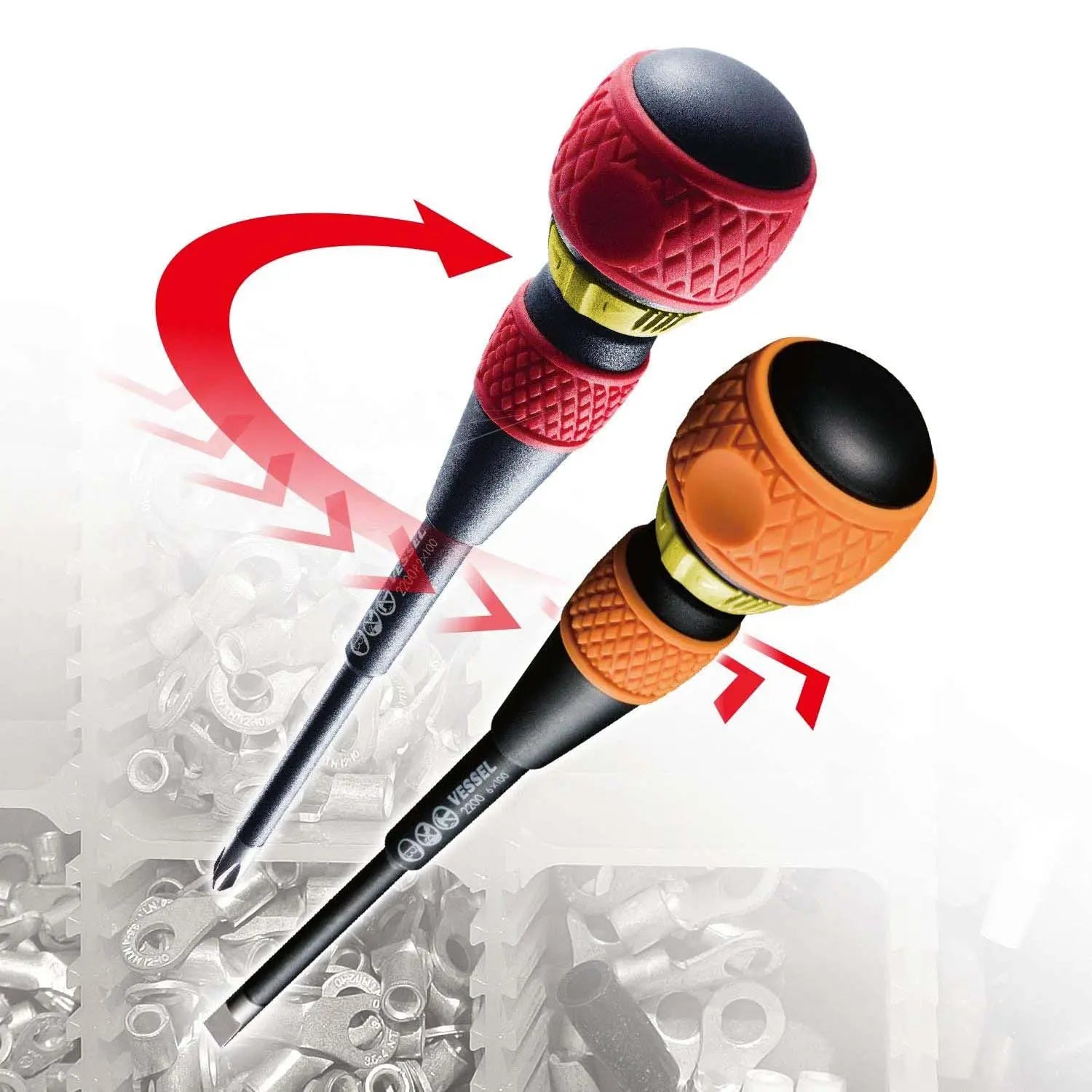 Vessel Tools Set of 2 Ball Ratchet Screwdriver with 3 Piece Replacement Blade - VL 22002N3EVA Vessel Tools