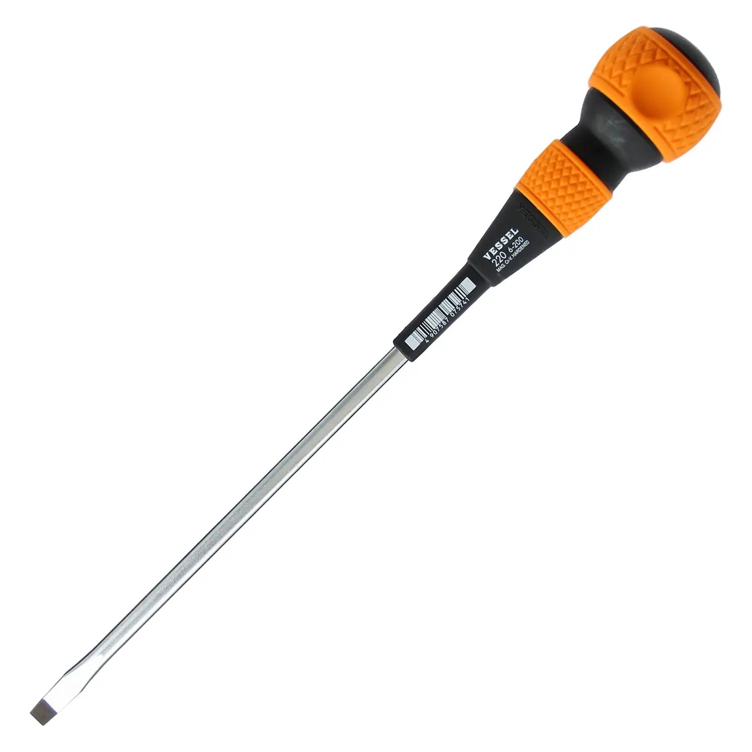 Vessel Tools Ball Grip Slotted Screwdriver, 6 x 200mm - VL 220S6200 Vessel Tools