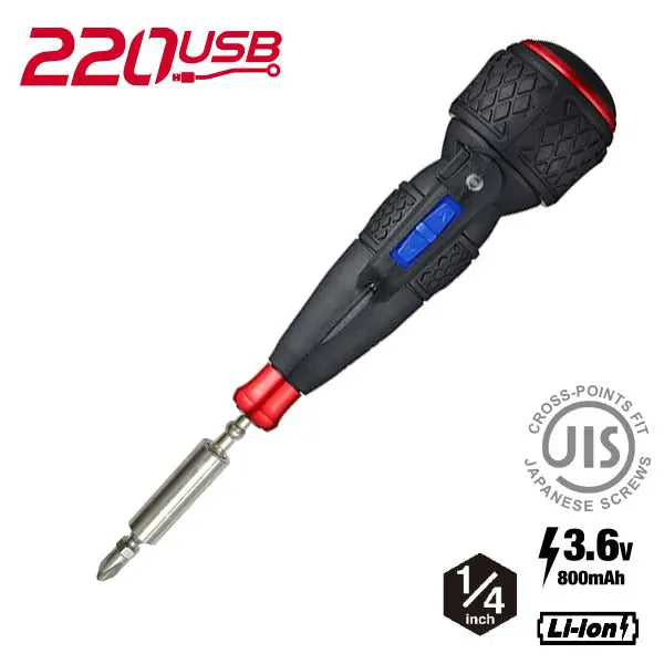 Vessel Tools Rechargeable Ball Grip Screwdriver with 25 Piece Bits - VL 220USBC25U