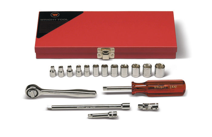Wright Tool 17 Piece 3/8 in Drive Metal Boxed 6-Point Standard Metric Socket Set, 6 - 19mm - WT 366 Socket Set