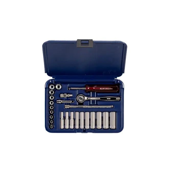 Wright Tool 25 Piece 1/4 in Drive 6-Point Blow Mold Case Standard and Deep SAE Socket Set - WT 223-MC Socket Set Wright Tool