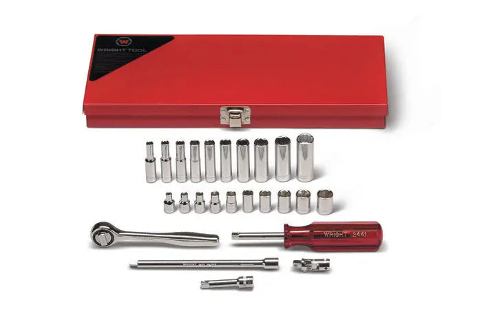 Wright Tool 25 Piece 1/4 in Drive 6-Point Metal Boxed Standard and Deep SAE Socket Set, 5/32 - 1/2 in - WT 223 Socket Set Wright Tool