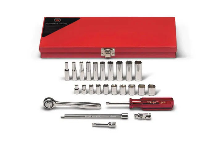 Wright Tool 25 Piece 1/4 in Drive 6-Point Metal Boxed Standard and Deep Metric Socket Set, 4 - 14mm - WT 224 Socket Set Wright Tool
