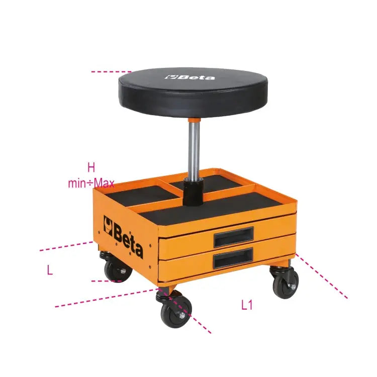 Beta Tools (Article# 2251N) Adjustable Swivel Creeper Seat with Tool Drawers - BT 022510012 