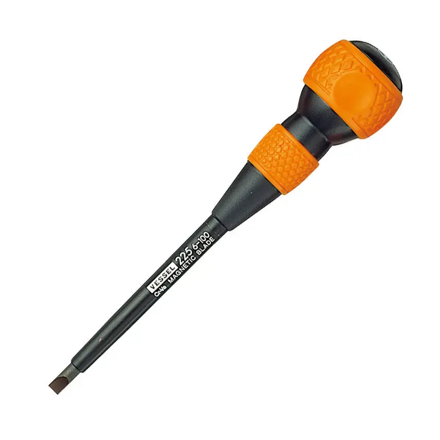 Vessel Tools Ball Grip Slotted Screwdriver with Covered Shank, 6 x 100mm - VL 225S6100 Vessel Tools