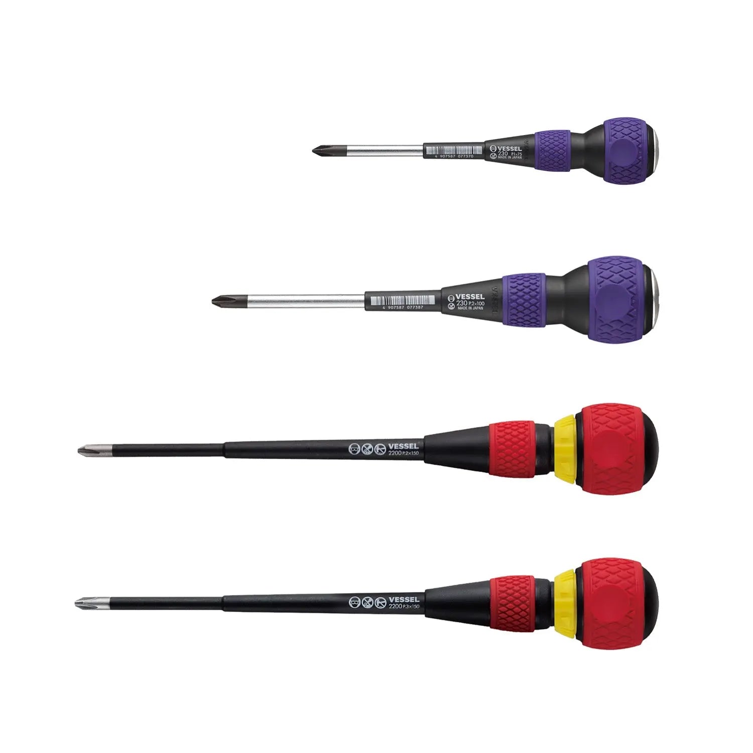 Vessel Tools Set of 4 Ball Grip Jisdrive Screwdriver - VL 2304JSPB Vessel Tools