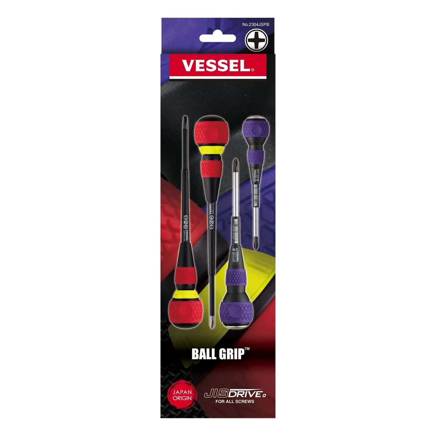 Vessel Tools Set of 4 Ball Grip Jisdrive Screwdriver - VL 2304JSPB Vessel Tools