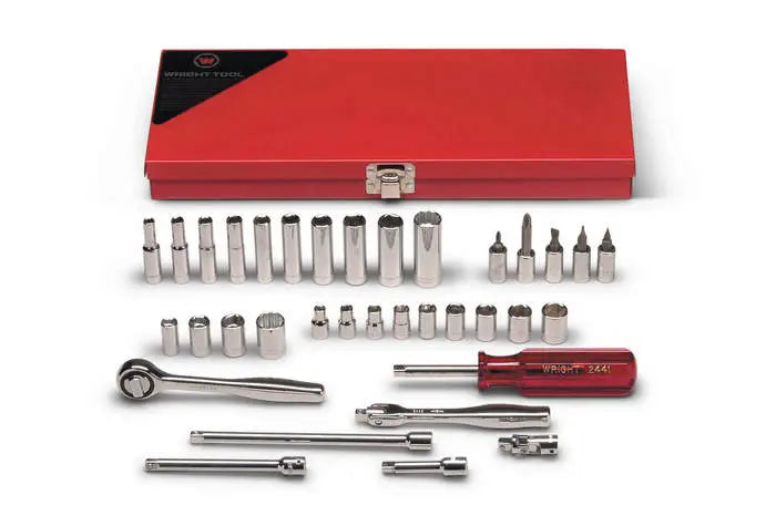 Wright Tool 35 Piece 1/4 in Drive 6, 12, 8-Point Metal Boxed Standard and Deep SAE Socket Set, 3/16 - 9/16 in - WT 236 Socket Set Wright Tool