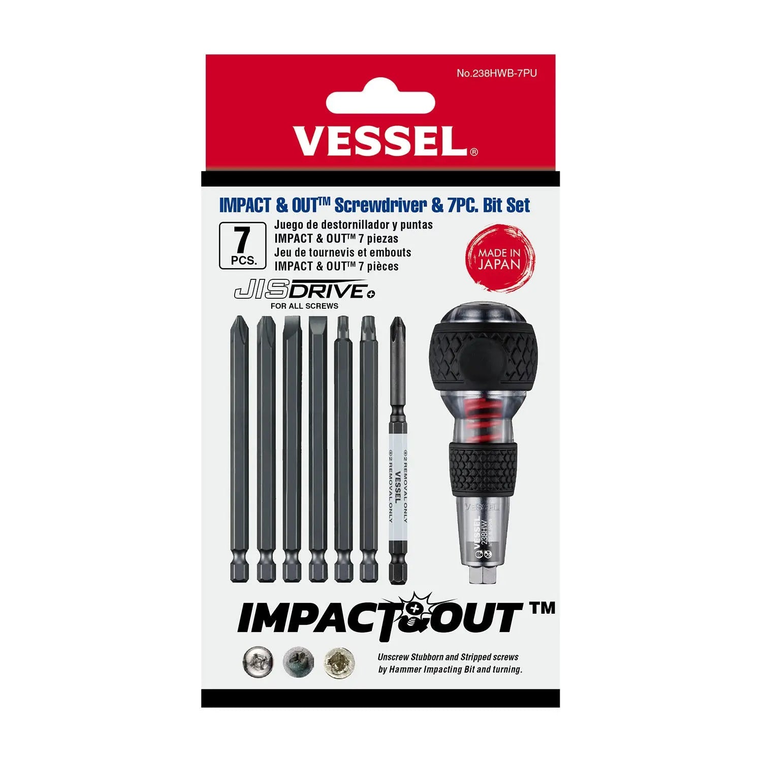 Vessel Tools Impact and Out Screwdriver with 7-Piece Bit Set - VL 238HWB7PU