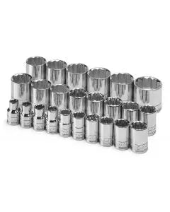 SK Tools Set of 24 1/2 in Drive 12-Point Chrome Metric Standard Socket - SK 1924 SK Tools