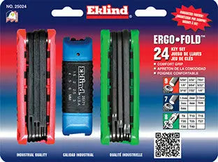 Eklind Set of 24 Ergo Fold-Up Hexagon Key Combo - EK 25024 Hexagon Key Fold-Up Set Eklind