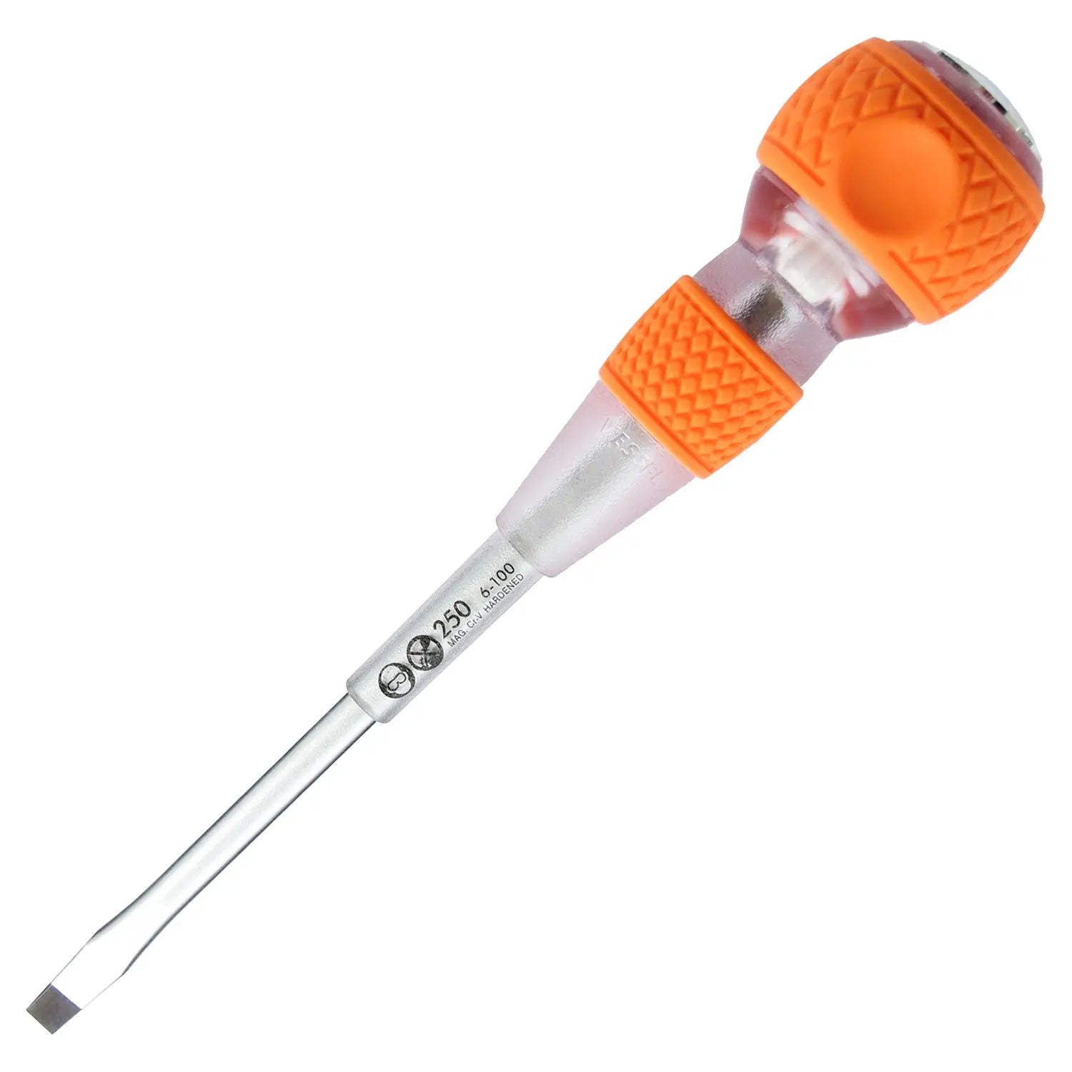 Vessel Tools Ball Grip Tang-Thru Slotted Screwdriver for Electric Works with Ceramic Ball, 6 x 100mm - VL 250S6100 Vessel Tools