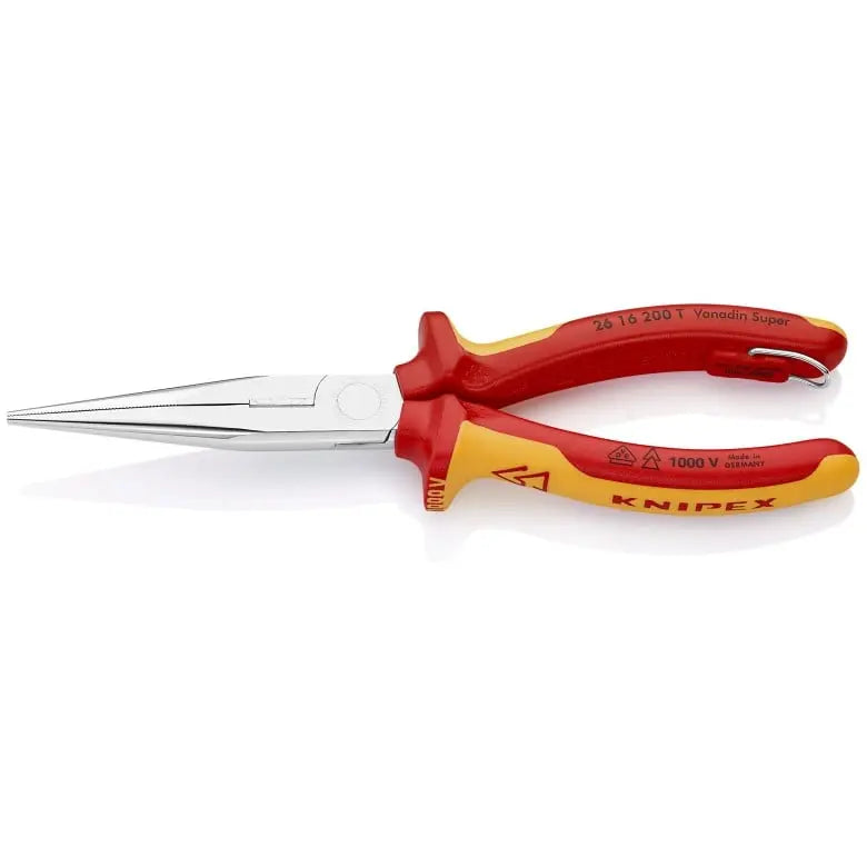 Knipex 1000V Insulated Tethered Attachment Long Nose Plier with Cutter, 8 in - KN 26 16 200 T Knipex