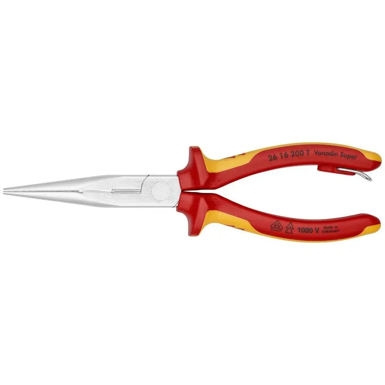 Knipex 1000V Insulated Tethered Attachment Long Nose Plier with Cutter, 8 in - KN 26 16 200 T Knipex