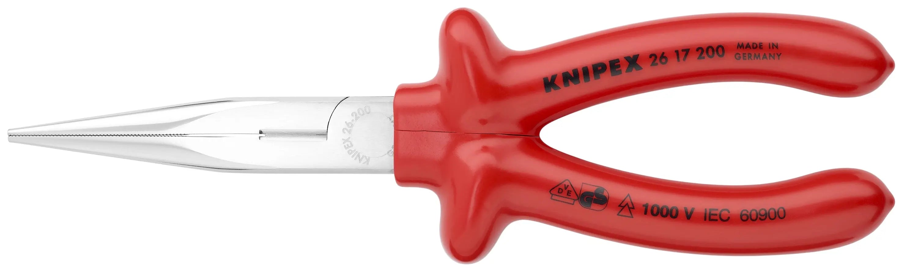 Knipex 26 17 200 KN | Long Nose Pliers w/ Cutter, Plastic Dipped, 1000V Insulated Knipex