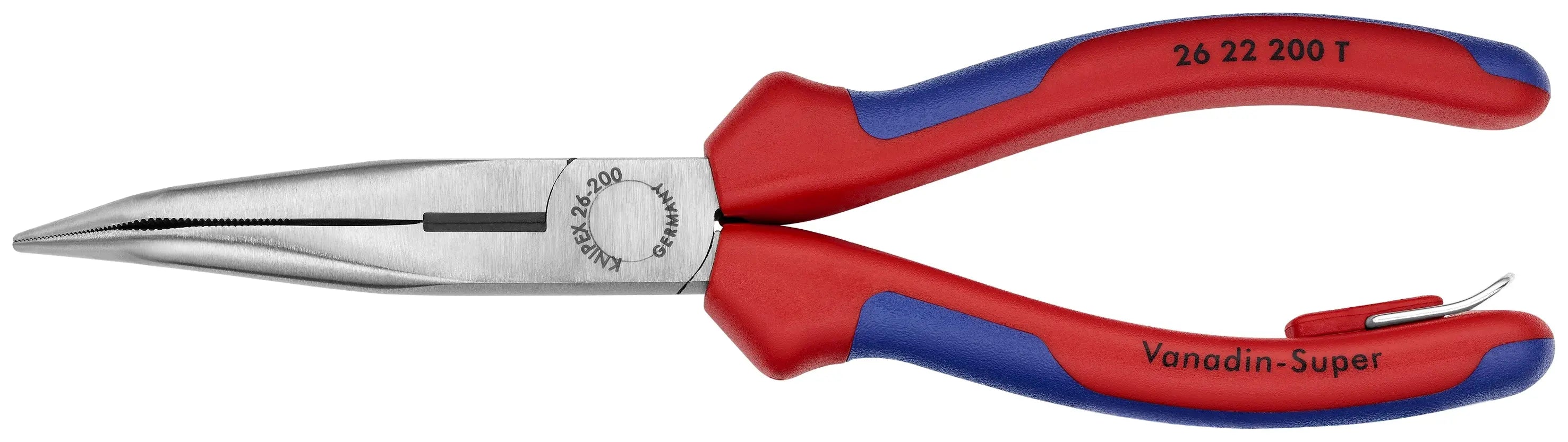 Knipex 26 22 200 T BKA KN | Long Nose Pliers w/ Cutter, 40 degree Angled, Multi-Component, Tethered Attachment Knipex