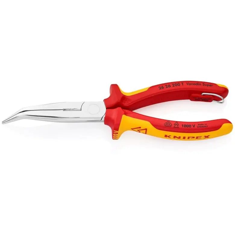 Knipex 1000V Insulated Tethered Attachment 45 deg Angled Long Nose Plier with Cutter, 8 in - KN 26 26 200 T Knipex
