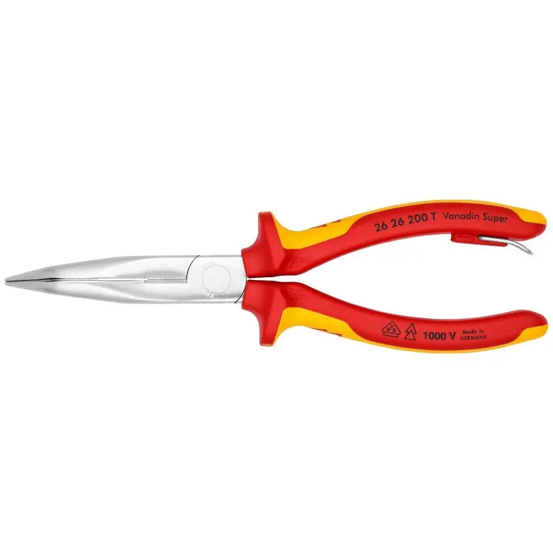 Knipex 1000V Insulated Tethered Attachment 45 deg Angled Long Nose Plier with Cutter, 8 in - KN 26 26 200 T Knipex
