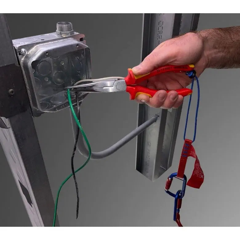 Knipex 1000V Insulated Tethered Attachment Long Nose Plier with Cutter, 8 in - KN 26 16 200 T Knipex