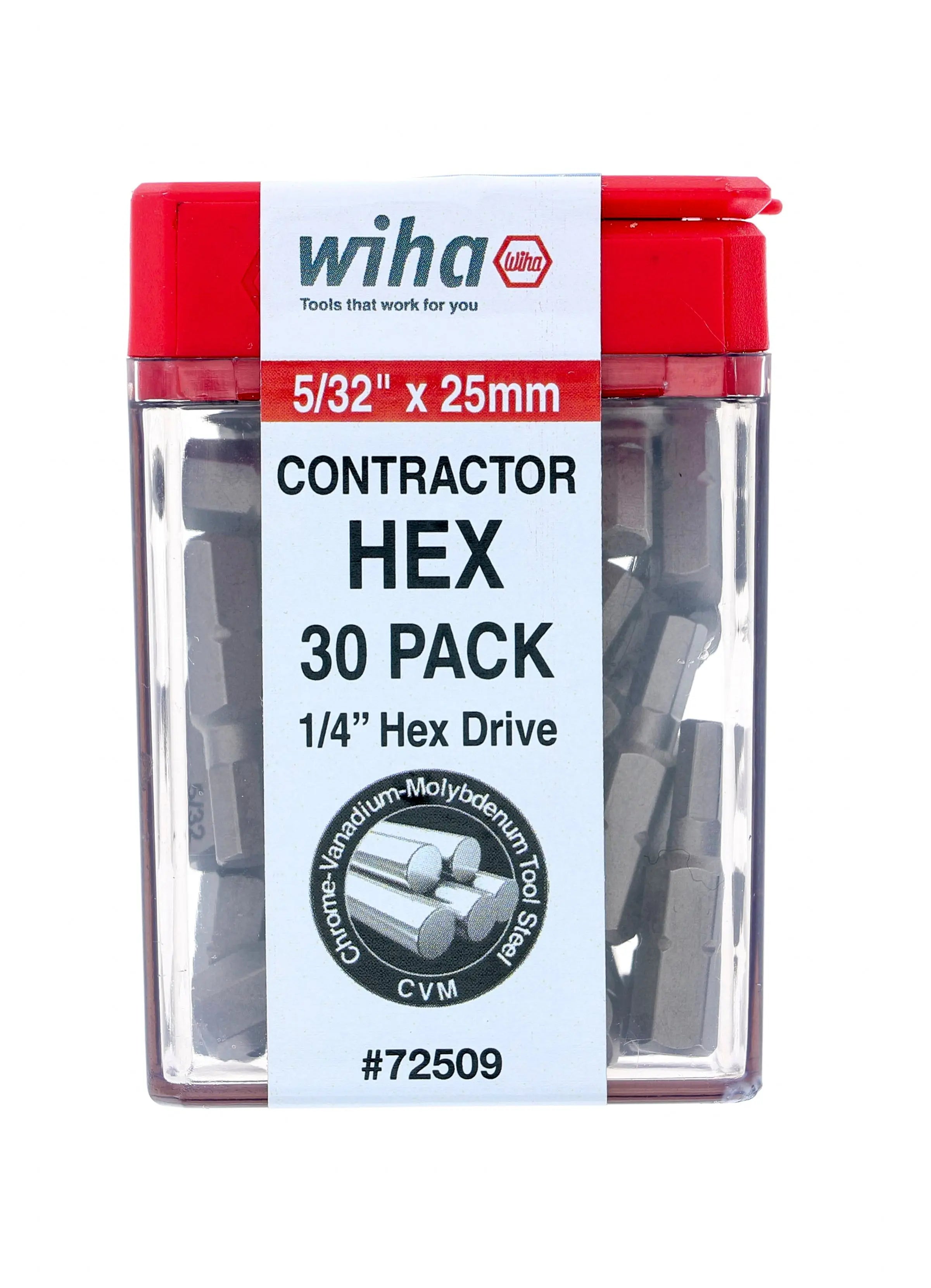 Wiha 72509, Hex Contractor Insert Bit 5/32" 30PC Wiha