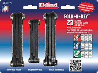 Eklind Hexagon Key and Torx Series Fold-Up Set Combo with Classic Steel Handle - EK 29171 Fold-Up Key Combo Eklind