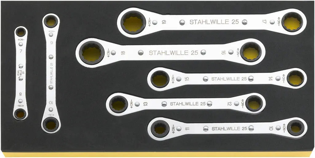 Stahlwille Set of 7 Double Ended Ratchet Ring Spanner Wrench with TCS Insert, 7 - 19mm - ST 96838751 Stahlwille