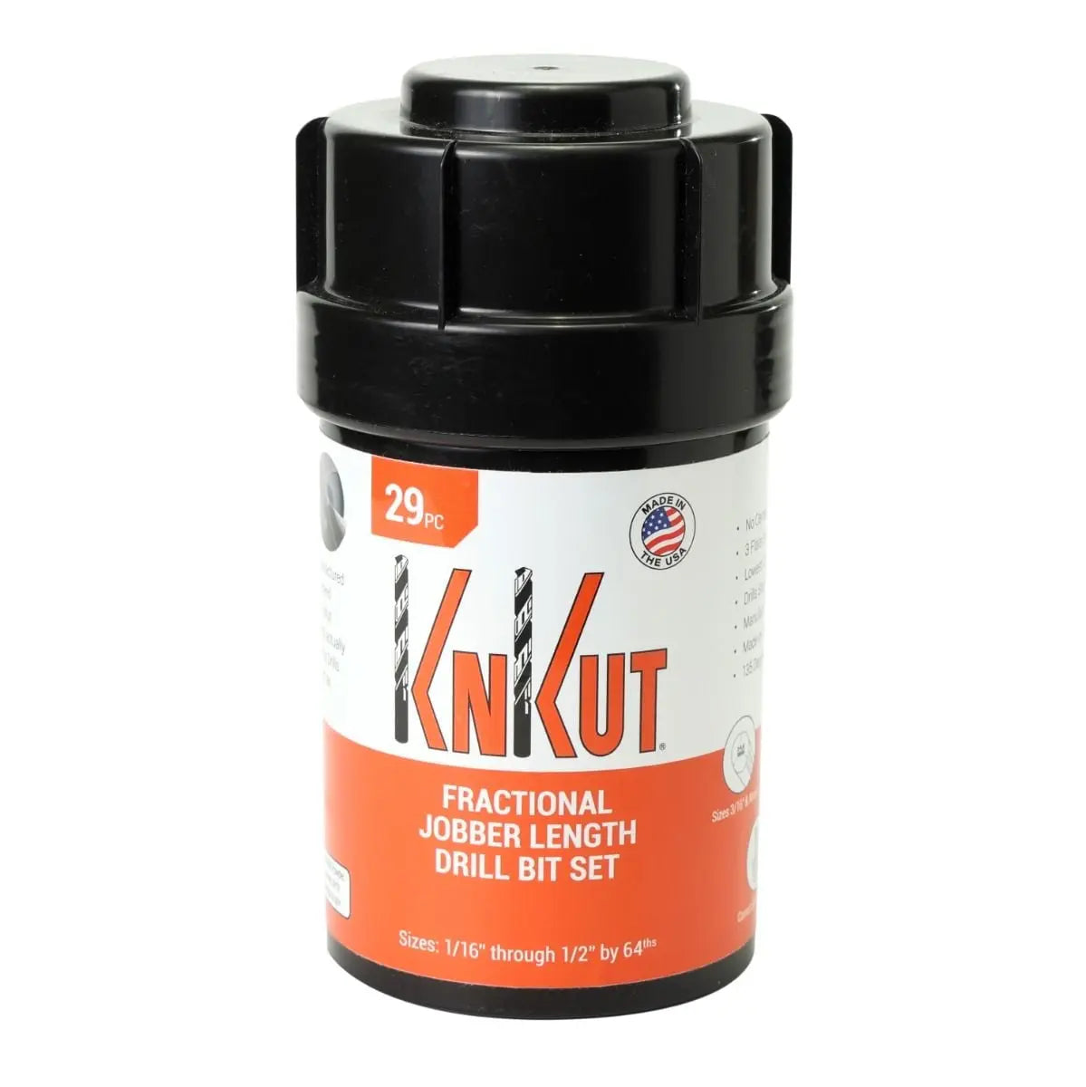 KnKut Set of 29 Fractional Buddy Jobber Length Drill Bit, 1/16 in - 1/2 in by 64ths - 29KK5DB KnKut