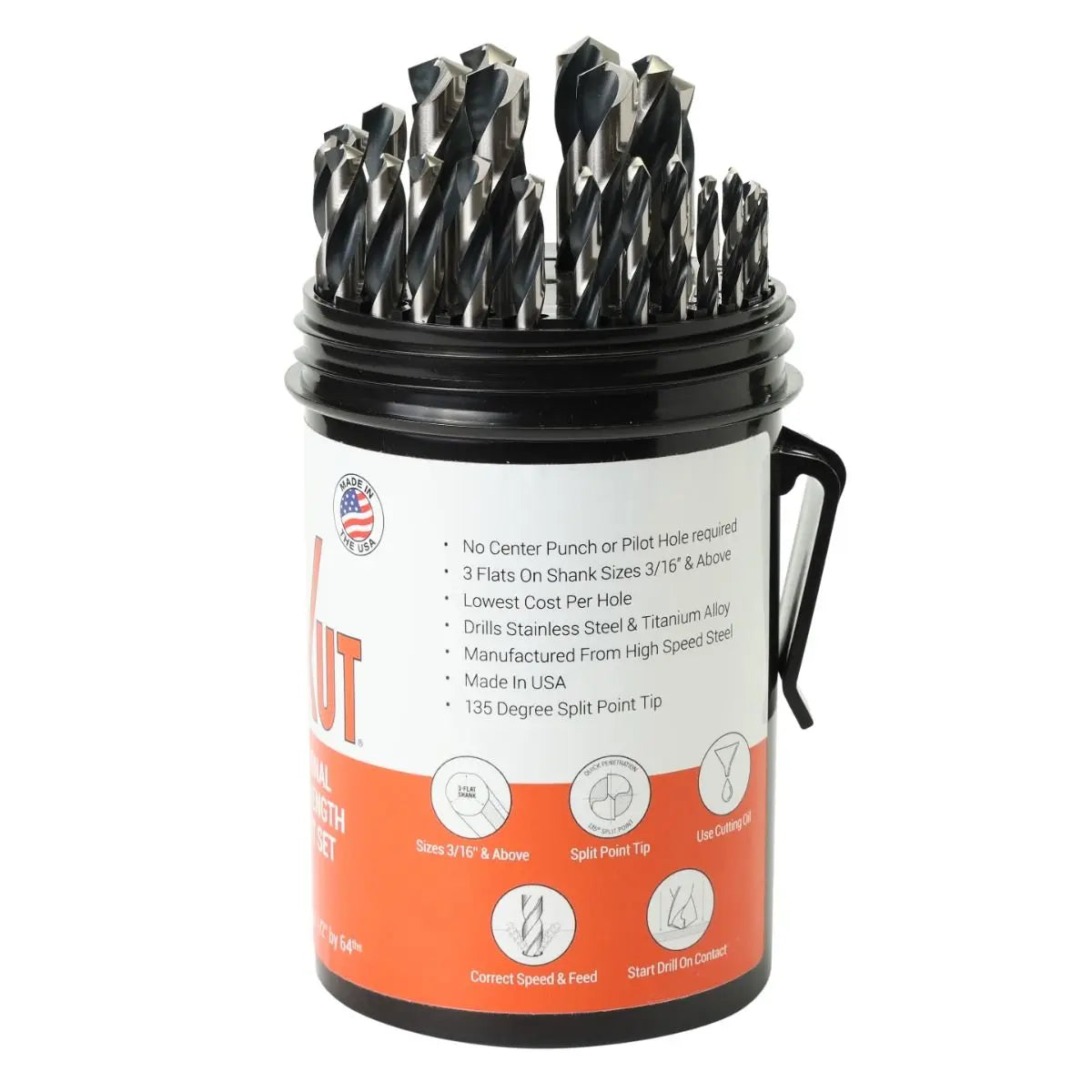 KnKut Set of 29 Fractional Buddy Jobber Length Drill Bit, 1/16 in - 1/2 in by 64ths - 29KK5DB KnKut