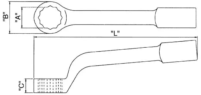 Wright Tool 12-Point 45 deg Offset Handle Heavy Duty Black Industrial Striking Face Box End Wrench, 2-3/16 in - WT 1970 Box Wrench Wright Tool