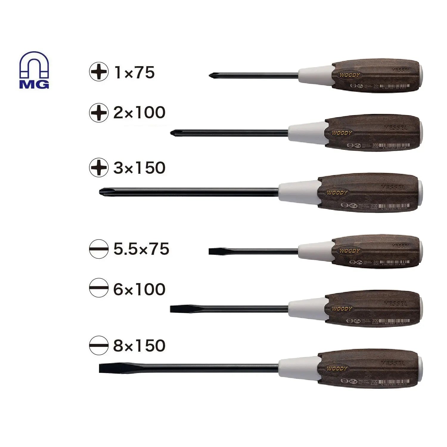 Vessel Tools Set of 6 Wood-Compo Non-Slip Screwdriver - VL 3006CS Vessel Tools